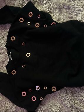 Good American Black Top with Rose Gold Grommet Accents